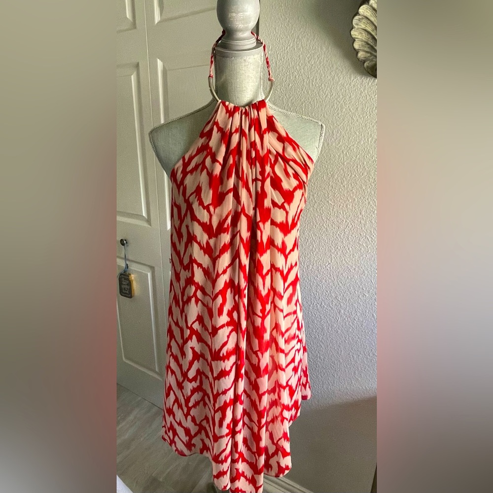 Vintage Armani Exchange AX Red and Cream Halter Dress